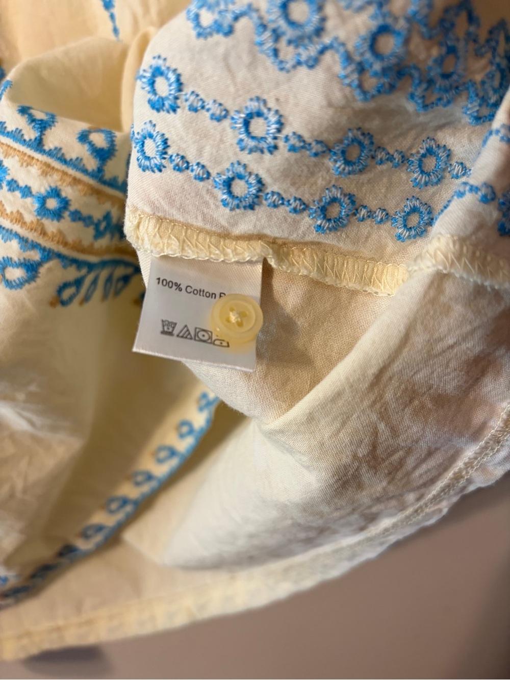 4/$25 Embroidered Boho Tunic Top - Cream with Blue & Coral Floral Details - Picture 5 of 10